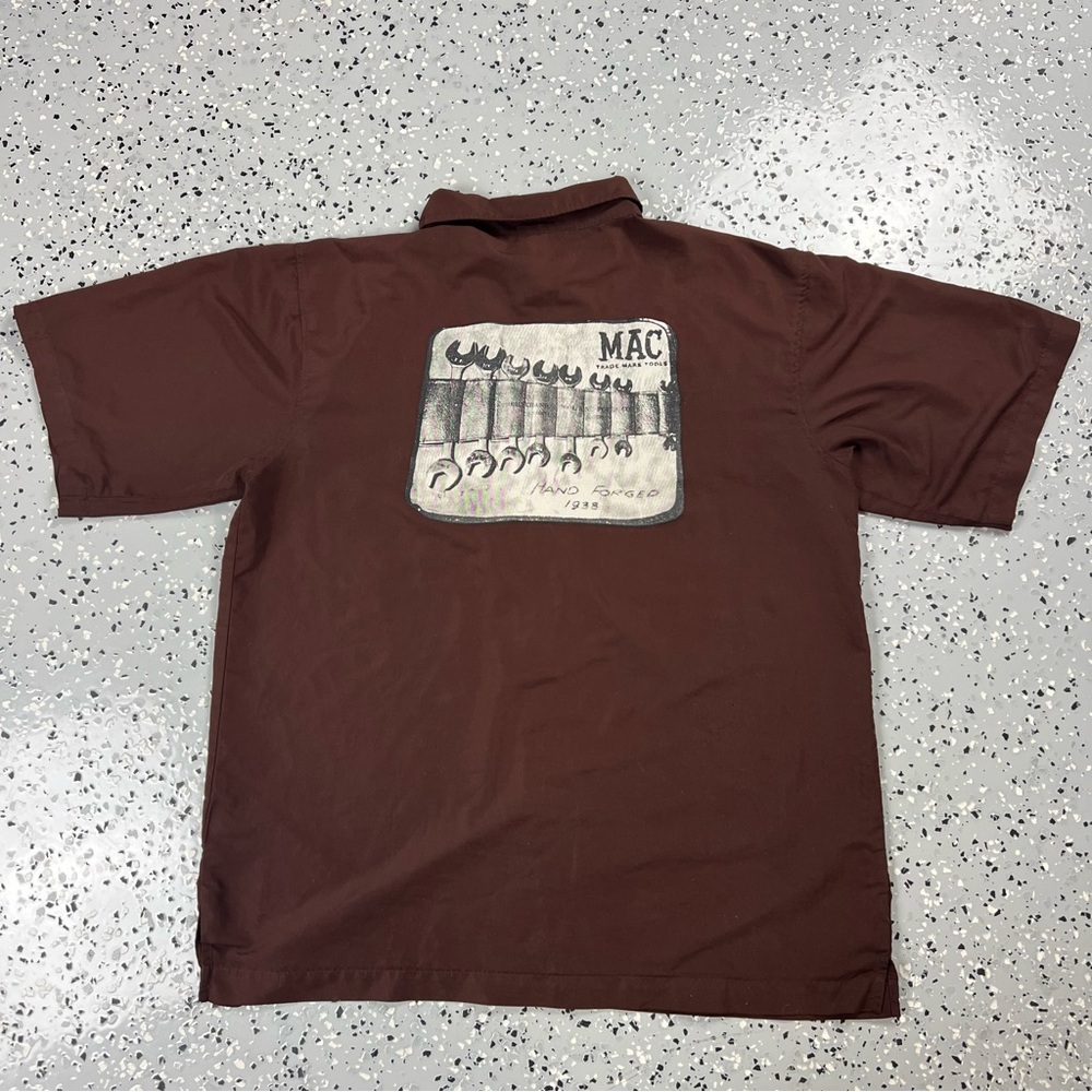 Mac Tools Authentic Dark Brown Botton Up Short Sleeve Y2K streetwear